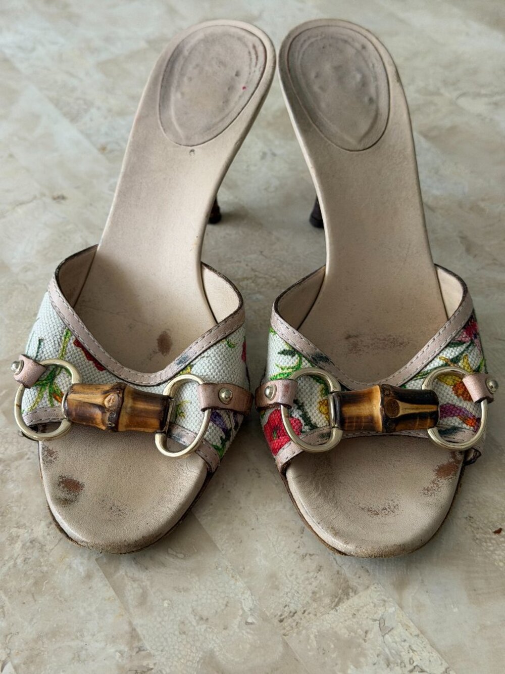 VINTAGE Tom Ford for Gucci Flora Canvas Bamboo Horsebit Mules - 7.5